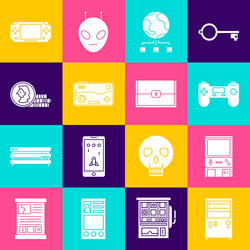 set computer retro arcade game machine gamepad vector image