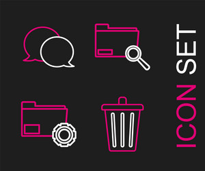 set line trash can folder settings with gears vector image