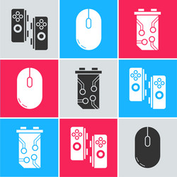 set gamepad computer mouse and video graphic card vector image