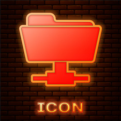 Glowing neon ftp folder icon isolated on brick vector