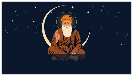 guru nanak dev ji meditative crescent moon art vector image
