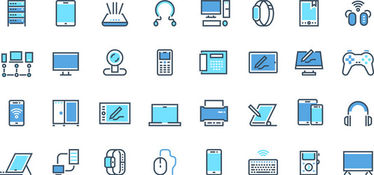Devices line icons desktop computers electronic Vector Image