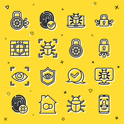 Set line mobile and face recognition system bug vector