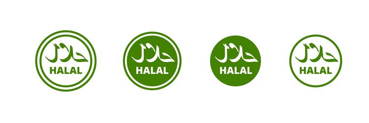 four green halal symbols in circles displaying vector image