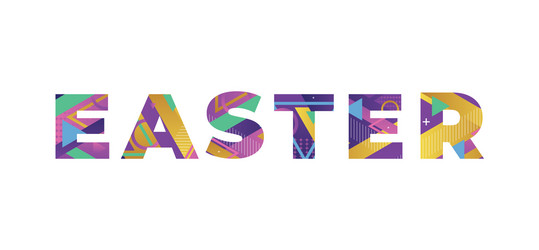Retro Colorful Easter Word Art Vector Image