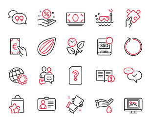 set line icons related to almond nut vector