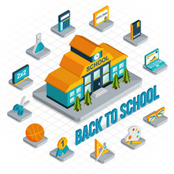 School building isometric 3d pixel design icon Vector Image