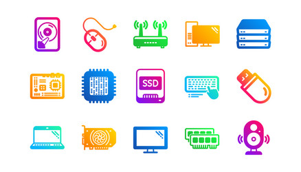 Computer device icons motherboard cpu and laptop vector