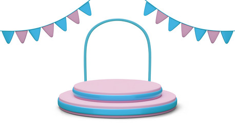 3d scene with arch strings of festive flags vector image