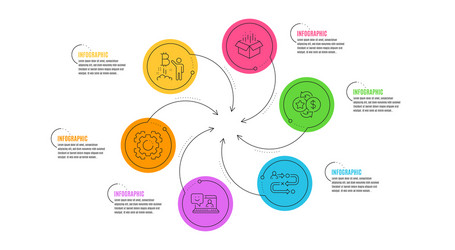 bitcoin project seo gear and journey path icons vector