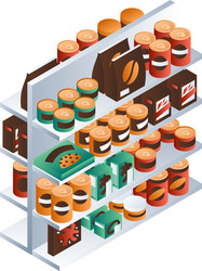 Supermarket food shelf icon isometric style vector