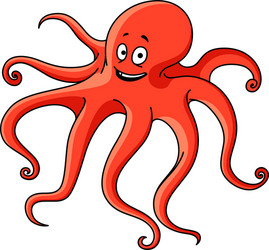 Cartoon red ocean octopus character vector