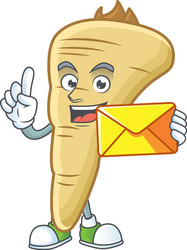 cheerful a parsnip mascot cartoon with envelope vector image