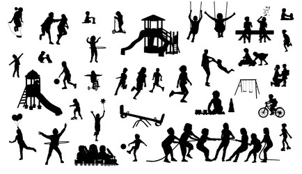 Kids Playing Silhouettes - Playground Fun Vector Image