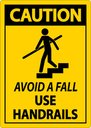 caution avoid a fall use handrails sign vector