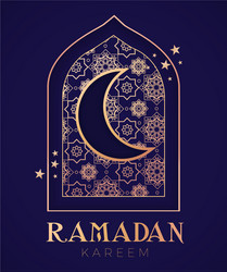 ramadan kareem greeting with mosque door gold vector