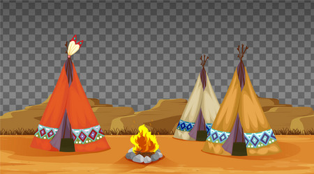 Tent house and fire camping on transparent vector