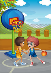 two boys playing basketball vector