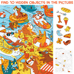 Beach Pets Find 10 Hidden Objects vector image