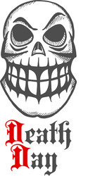 smirking skull with raised eyebrow and large teeth Vector Image