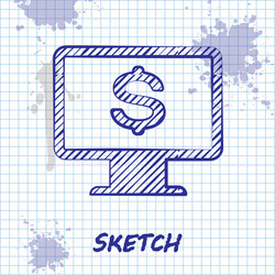 sketch line computer monitor with dollar icon vector image