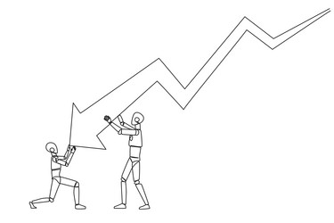 continuous one line drawing two robots holding vector image