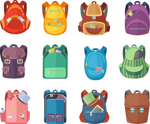 different schoolbags in cartoon style isolate vector