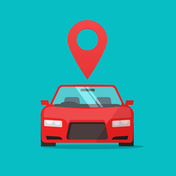 Automobile with map pointer sign flat vector