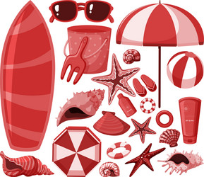 Isolated beach items set in red color vector