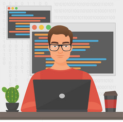 Man Working on Laptop - Coding vector image