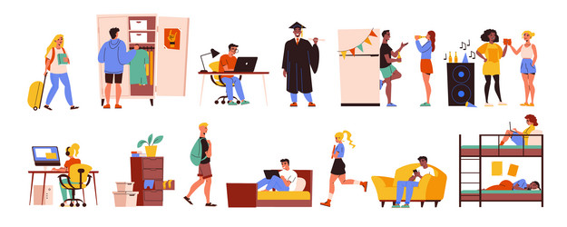 Student dormitory big set Royalty Free Vector Image