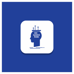 Blue round button for algorithm brain conclusion vector