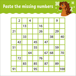 paste the missing numbers from 1 to 100 vector image
