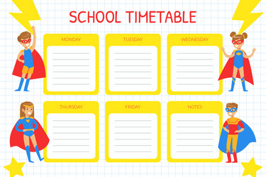 school timetable with cute boys and girls Vector Image
