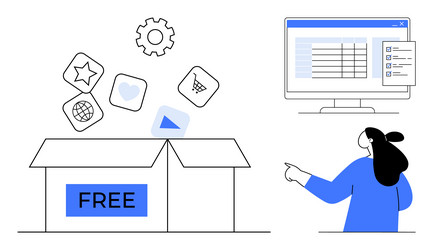 free software package with diverse icons and user vector image