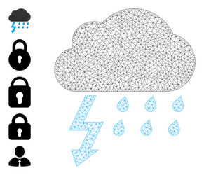polygonal net thunderstorm icon with simple glyphs vector image