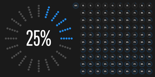 set circle percentage diagrams from 0 to 100 vector