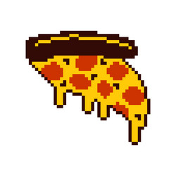 slice pizza pixel art cartoon fast food 8 bit vector