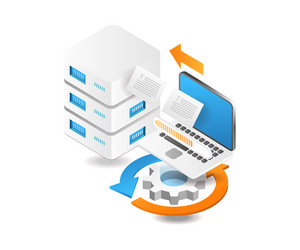 Flat isometric 3d cloud server data processing vector