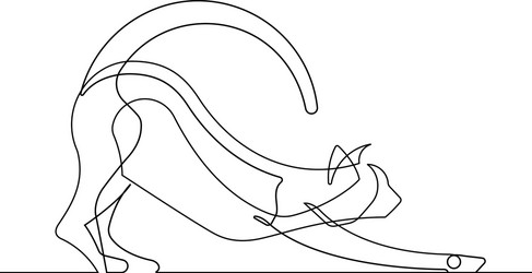 One line drawing cat standing with curled tail Vector Image