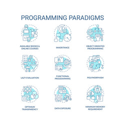 Programming paradigms turquoise concept icons set vector