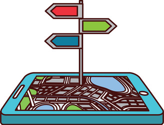navigation gps device and city map with signpost vector image