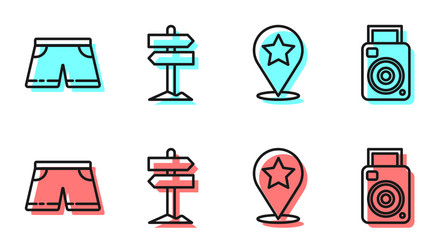 set line map pointer with star swimming trunks vector image