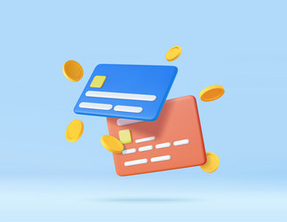 3d credit card floating coins around vector