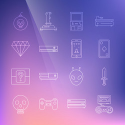 Set line game console with joystick sword vector