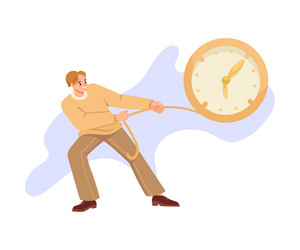 man character pulling clock dial with rope vector image