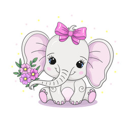 cute little baby elephant with a bow Vector Image
