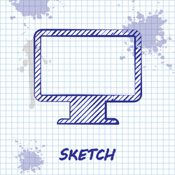 Sketch line computer monitor screen icon isolated vector