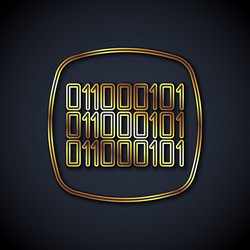 gold line binary code icon isolated on black vector image