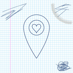 Map pointer with heart line sketch icon isolated vector